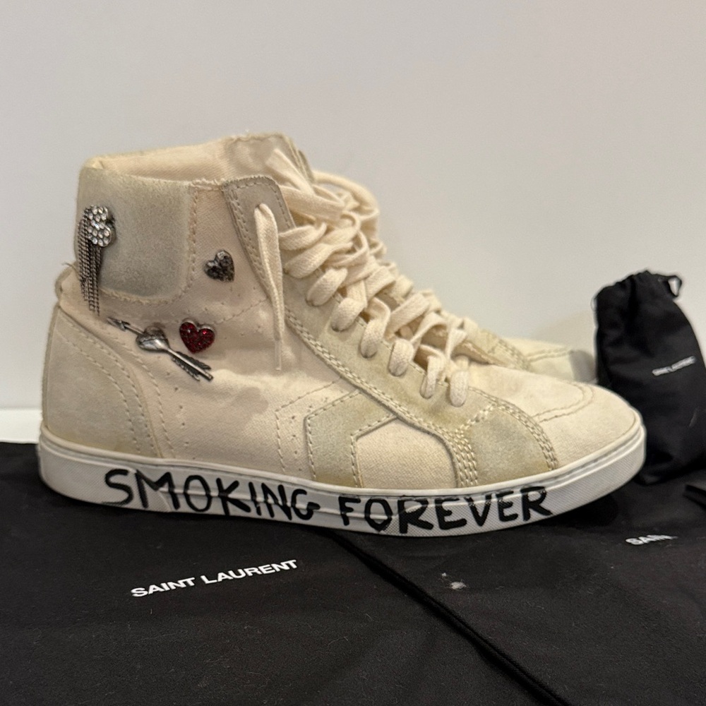 Saint Laurent Cream High-Tops with Embellishments